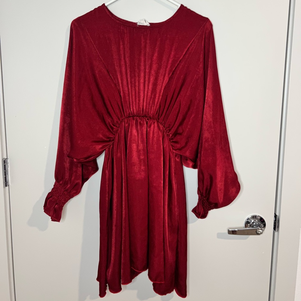 Maroon silk long sleeve dress